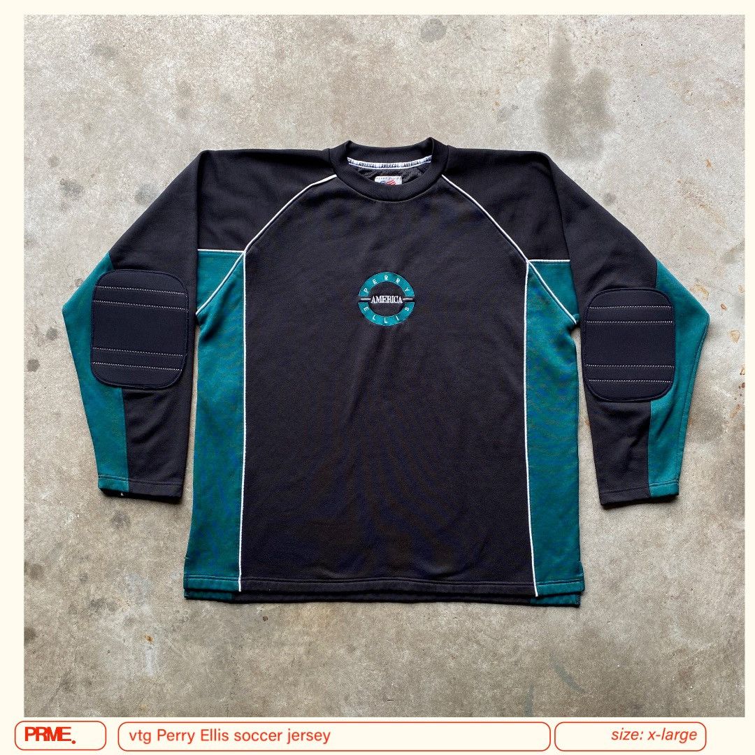 Perry Ellis × Vintage vintage 90s PERRY ELLIS AMERICA Soccer spellout jersey Size US XL / EU 56 / 4 - 10 Thumbnail
