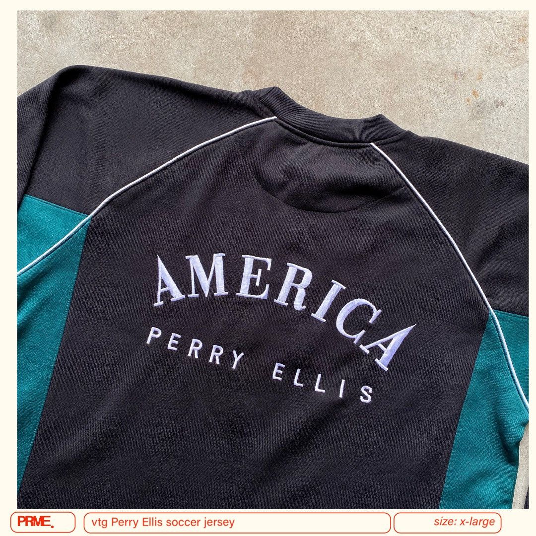 Perry Ellis × Vintage vintage 90s PERRY ELLIS AMERICA Soccer spellout jersey Size US XL / EU 56 / 4 - 14 Thumbnail