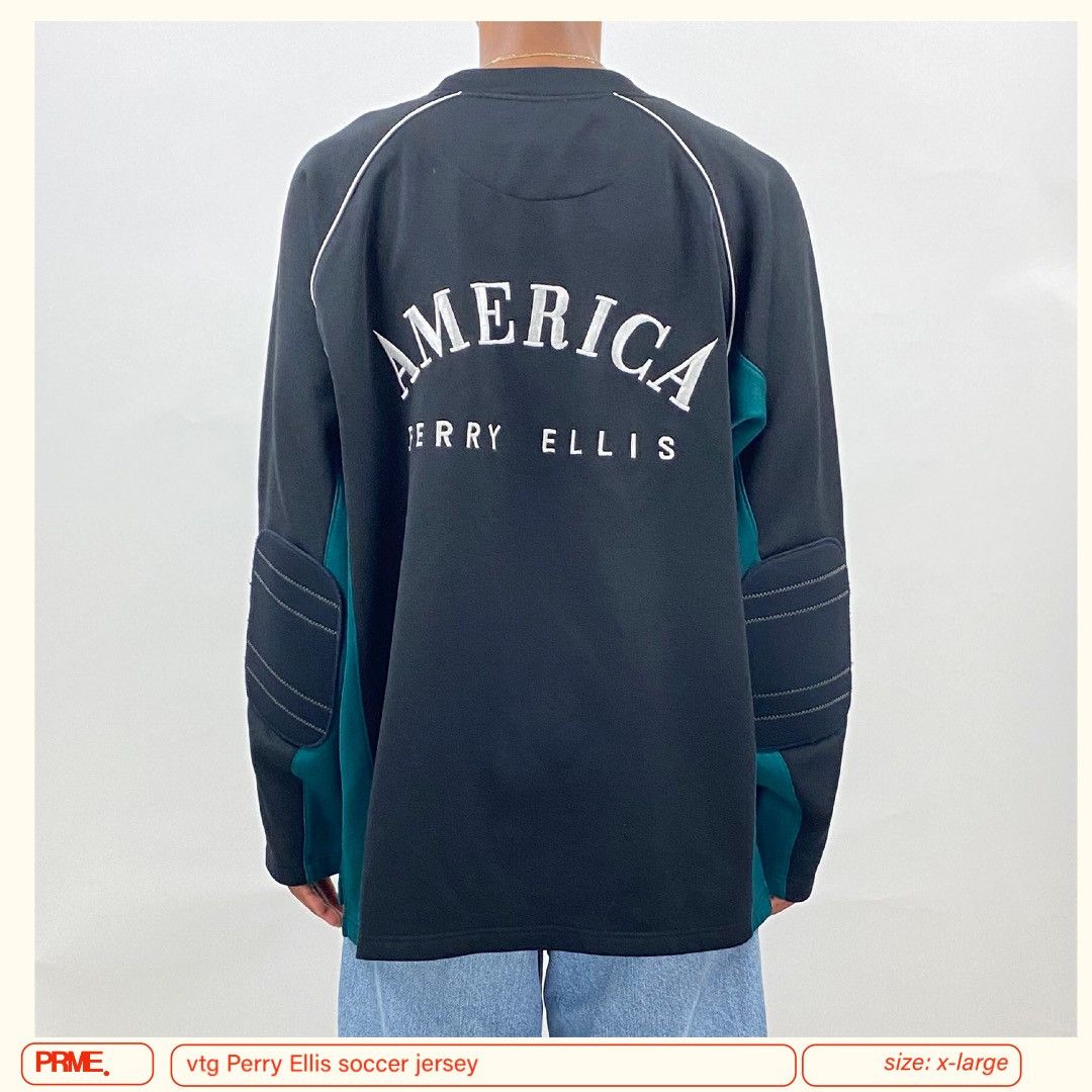 Perry Ellis × Vintage vintage 90s PERRY ELLIS AMERICA Soccer spellout jersey Size US XL / EU 56 / 4 - 2 Thumbnail