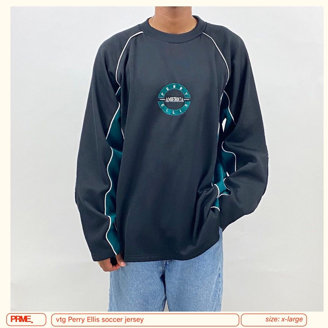 Perry Ellis × Vintage vintage 90s PERRY ELLIS AMERICA Soccer spellout jersey Size US XL / EU 56 / 4 - 1 Thumbnail