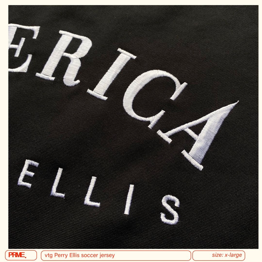 Perry Ellis × Vintage vintage 90s PERRY ELLIS AMERICA Soccer spellout jersey Size US XL / EU 56 / 4 - 15 Thumbnail