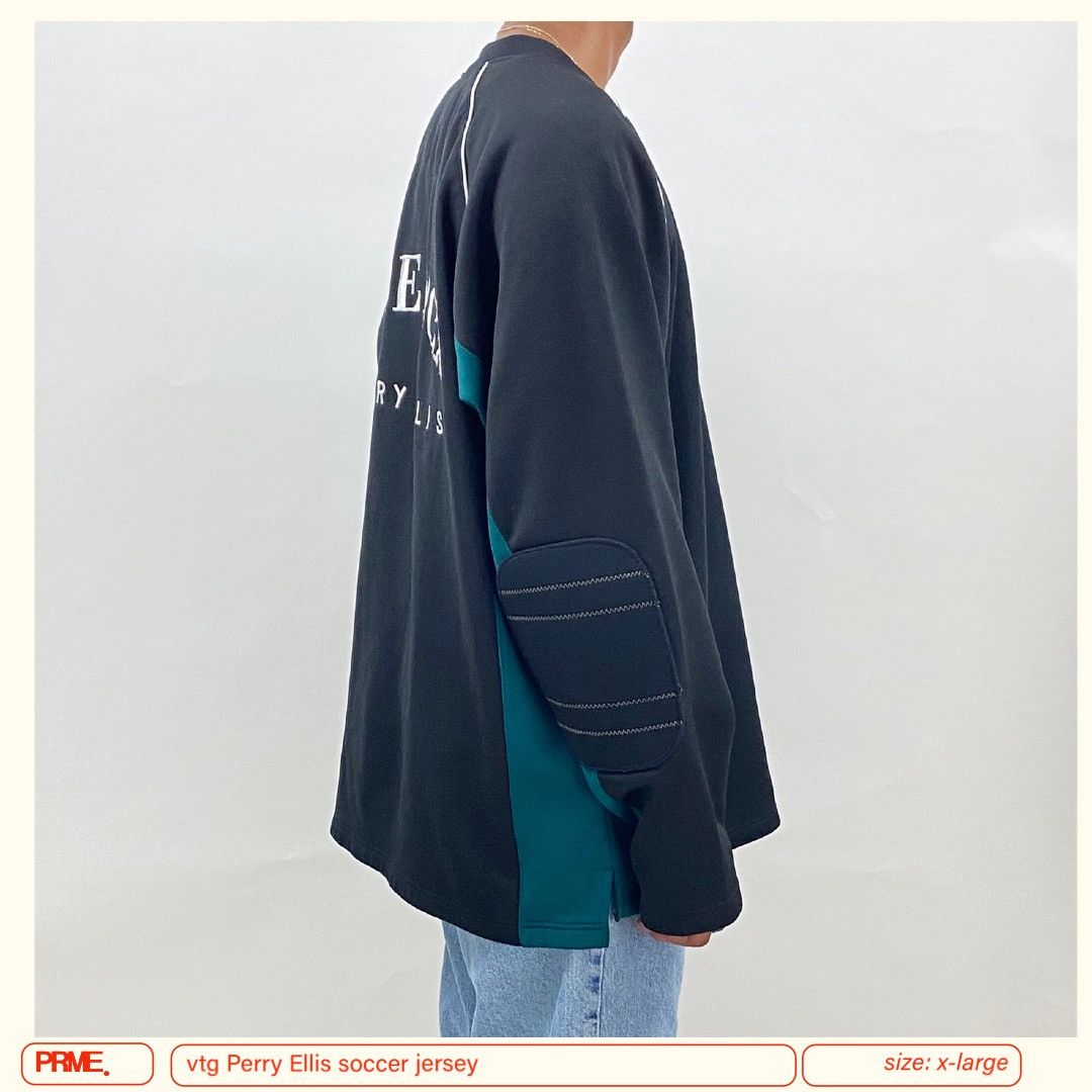 Perry Ellis × Vintage vintage 90s PERRY ELLIS AMERICA Soccer spellout jersey Size US XL / EU 56 / 4 - 8 Thumbnail