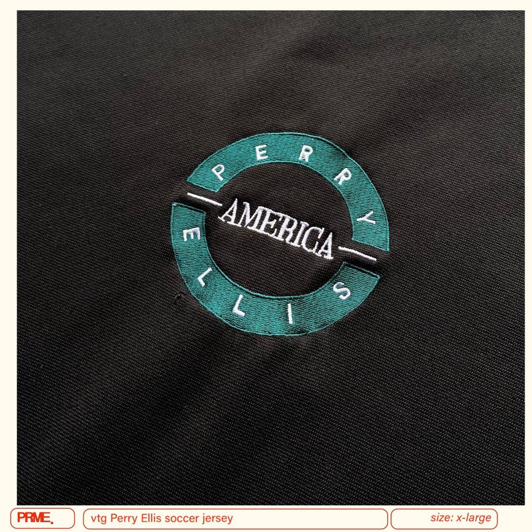 Perry Ellis × Vintage vintage 90s PERRY ELLIS AMERICA Soccer spellout jersey Size US XL / EU 56 / 4 - 12 Thumbnail