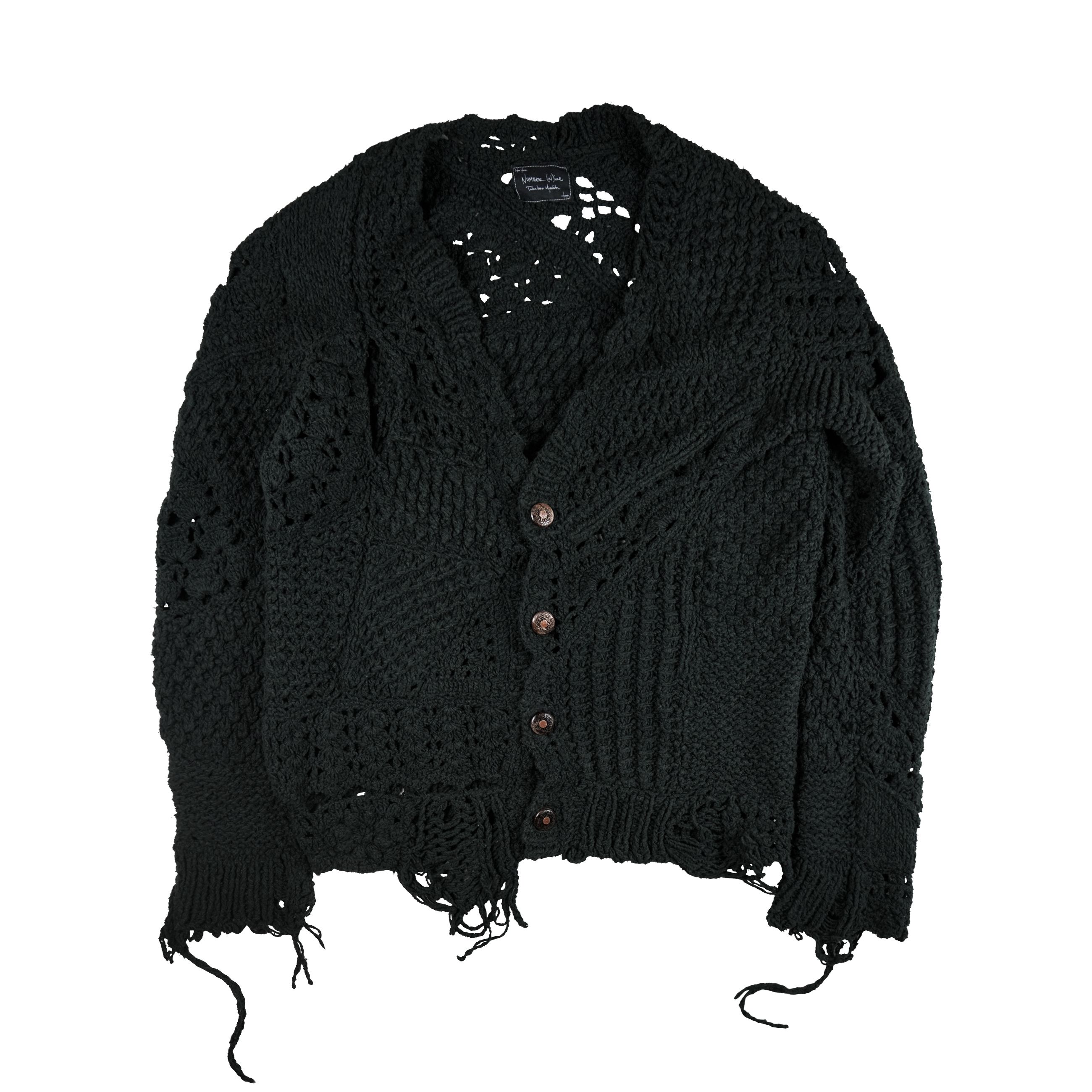 Pre-owned Number N Ine X Takahiromiyashita The Soloist Ss/aw03 Distressed Grunge Knit Cardigan In Black