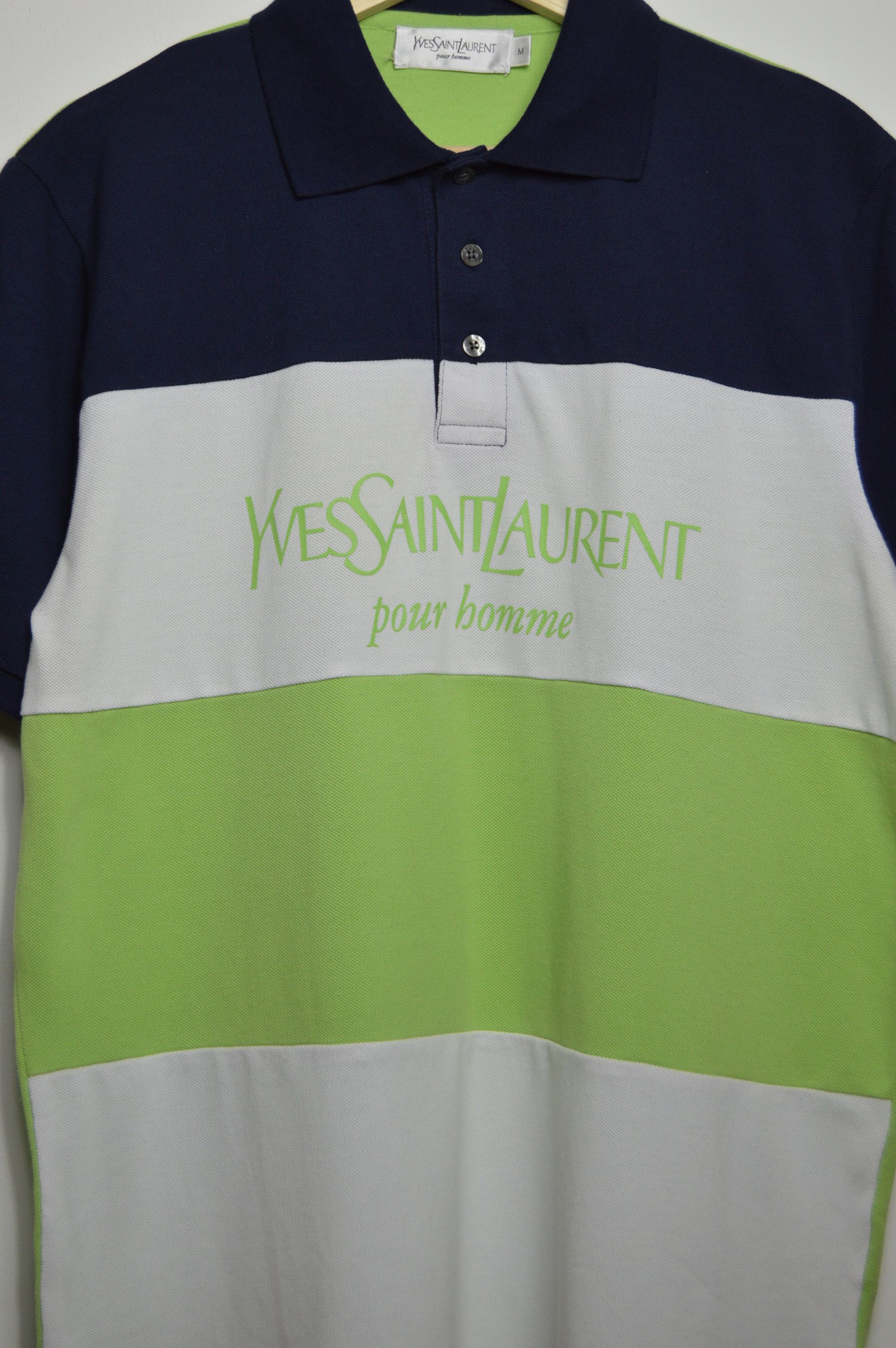 Yves Saint Laurent rare multicolor spell out polo Size US L / EU 52-54 / 3 - 3 Thumbnail