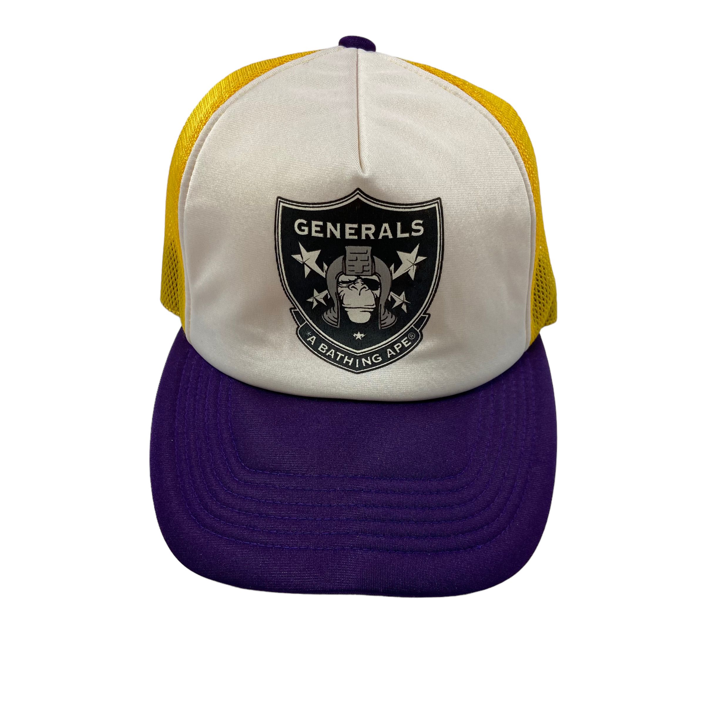 image of New 2005 - 2007 Bape General Logo Trucker Hat in Yellow, Men's