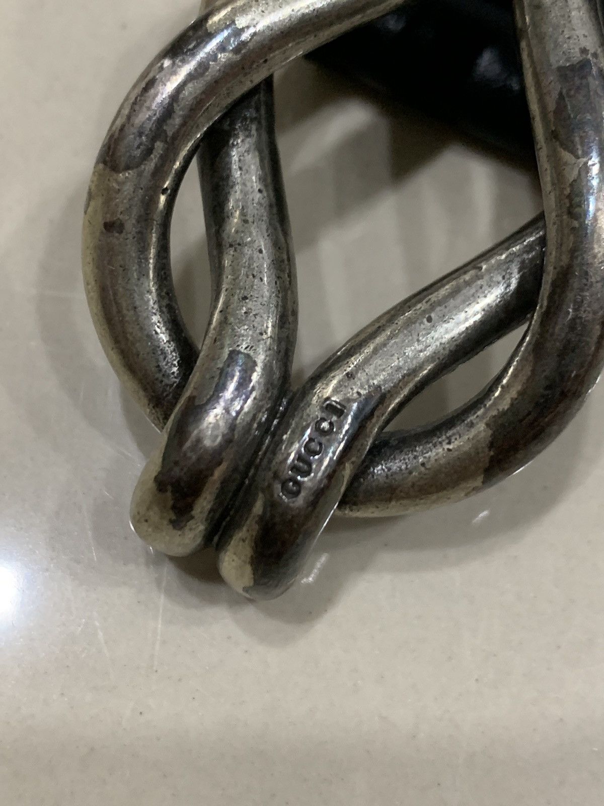 Gucci VINTAGE GUCCI SILVER KNOT BUCKLE ITALY LEATHER BELT Size 34 - 4 Thumbnail
