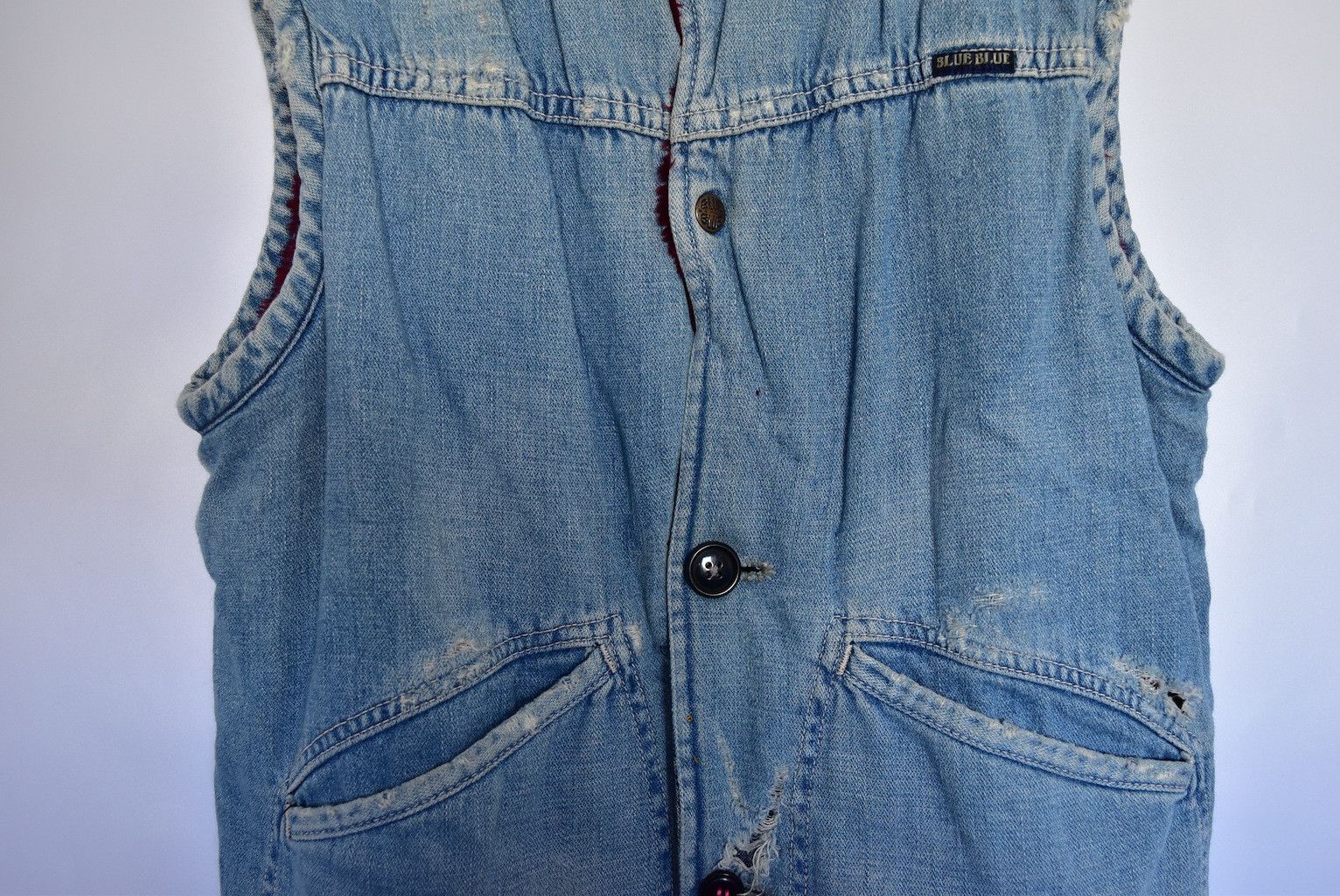 Blue Blue Japan damaged work vest denim jacket 28864 - 844 50 Size US M / EU 48-50 / 2 - 7 Thumbnail
