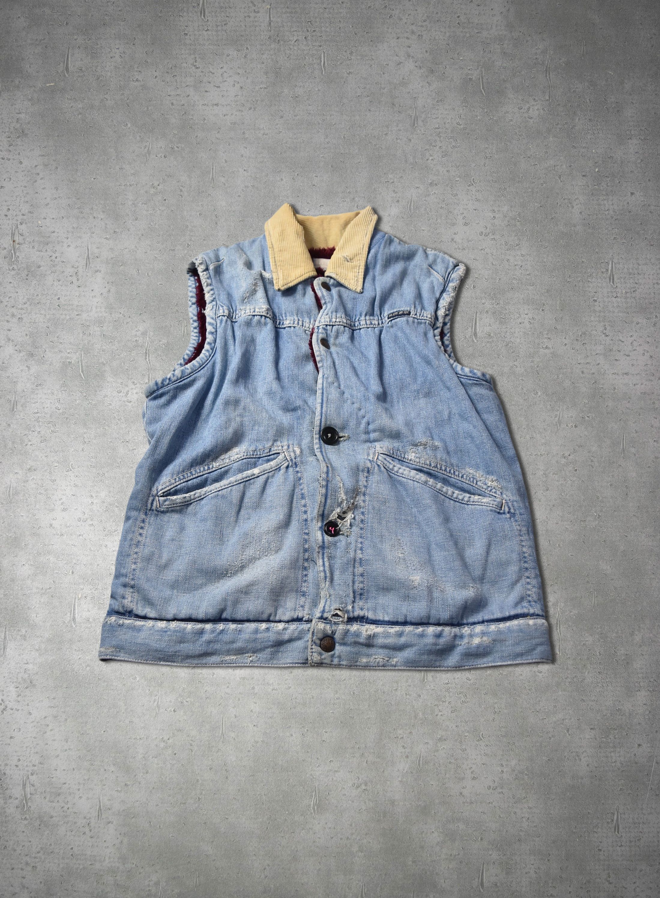 Blue Blue Japan damaged work vest denim jacket 28864 - 844 50 Size US M / EU 48-50 / 2 - 1 Thumbnail