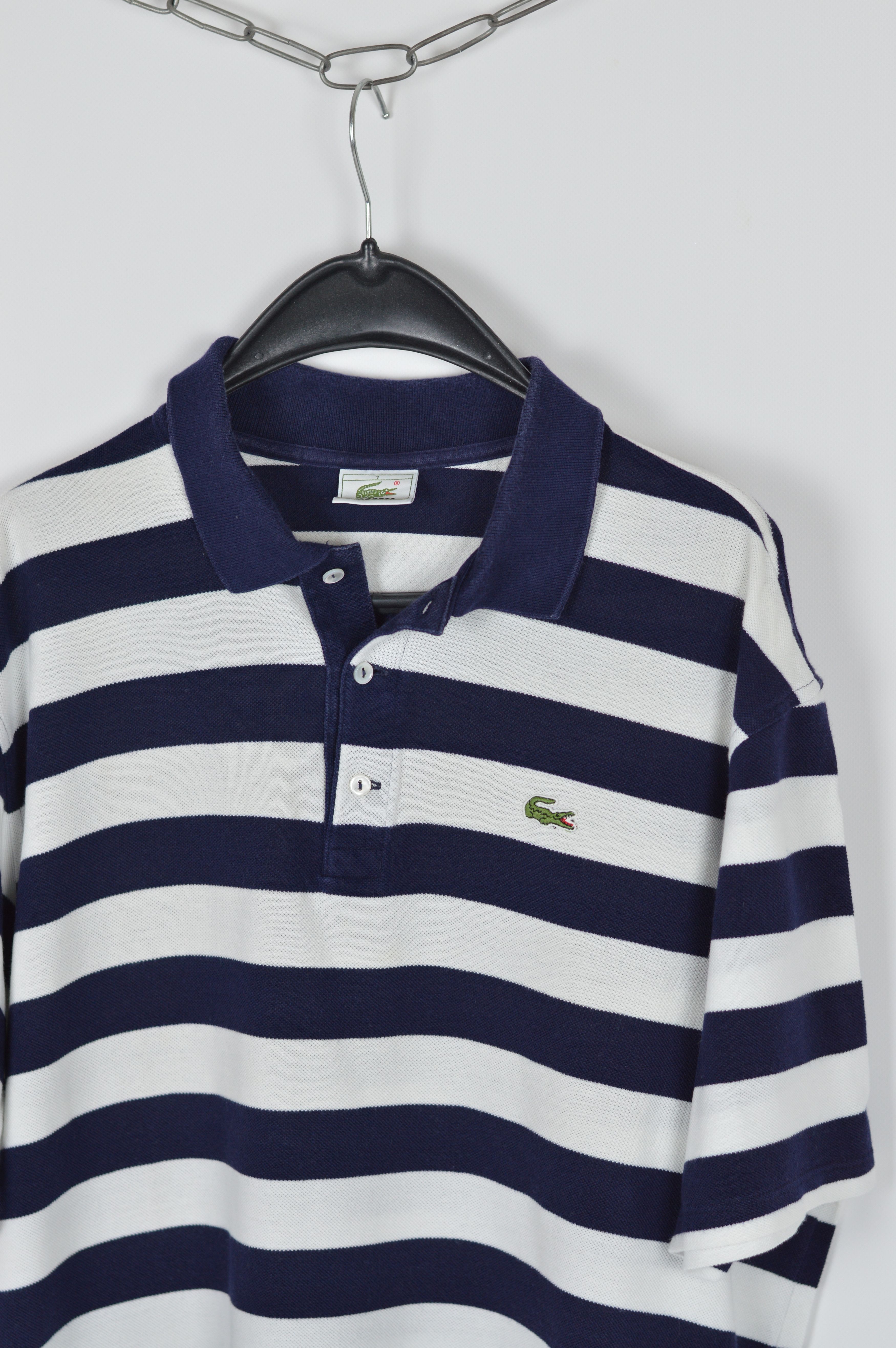 Lacoste × Vintage Vintage Lacoste Striped White\Blue Polo Size US XL / EU 56 / 4 - 3 Thumbnail