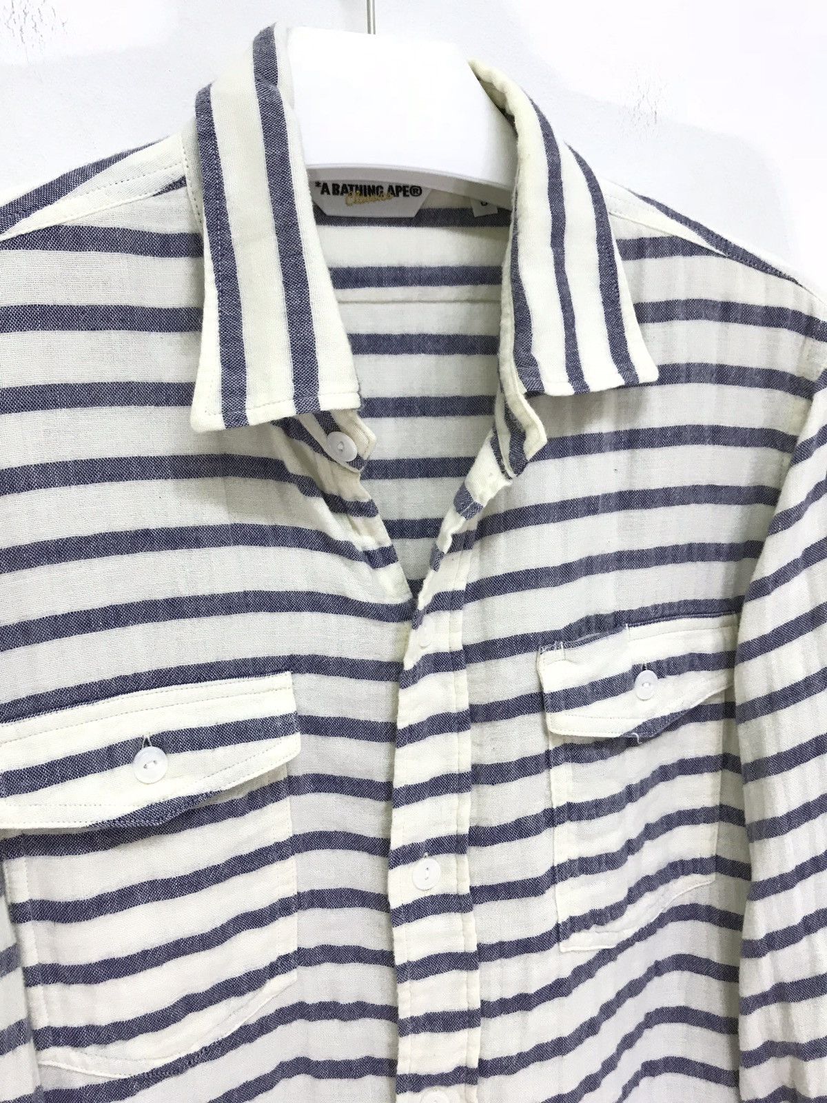 Bape A Bathing Ape Horizontal Striped Cotton Shirt Fit M Size US S / EU 44-46 / 1 - 4 Thumbnail