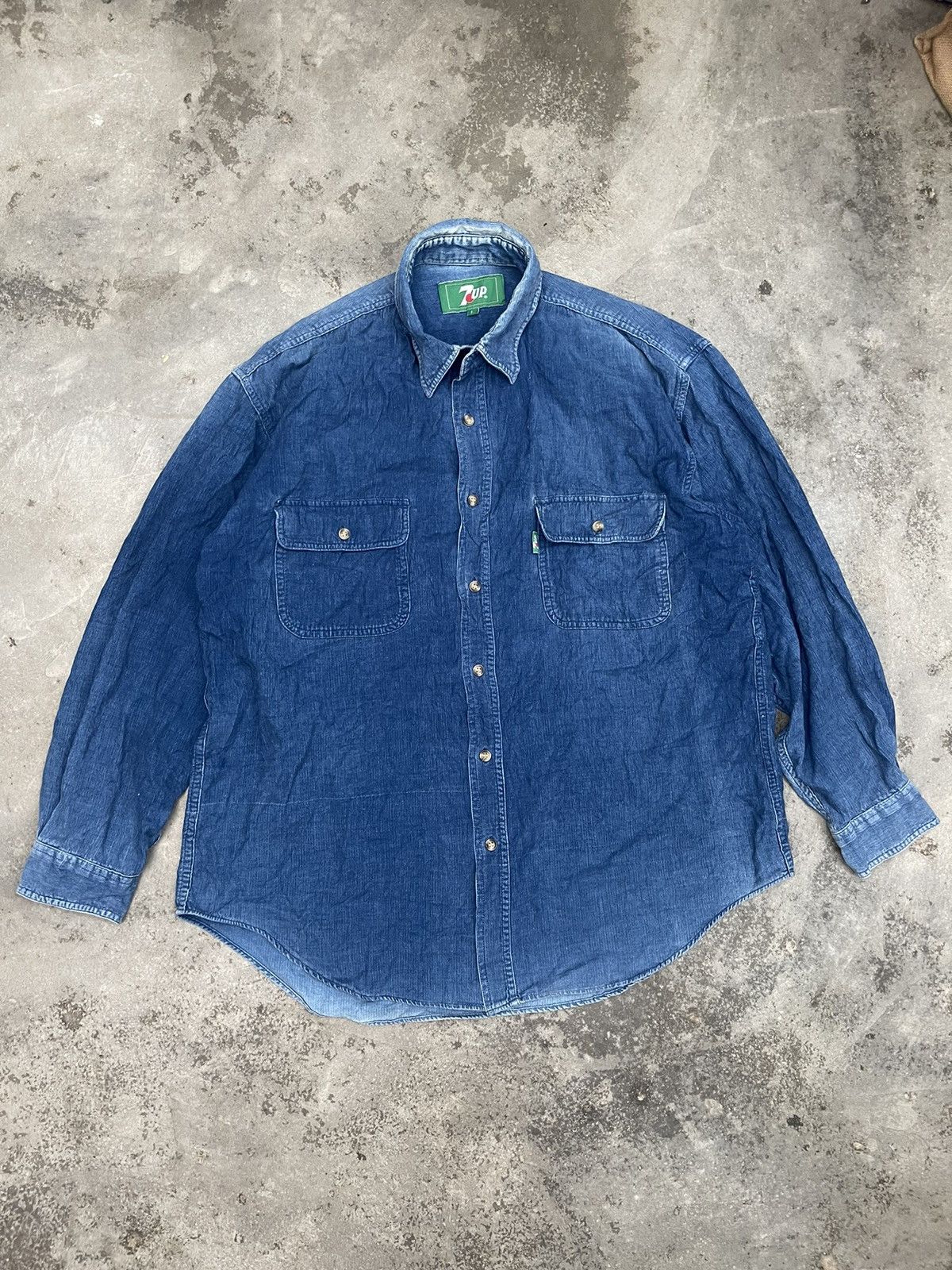 Vintage Vintage 90s 7Up Soda Denim Button Up Shirt Size US L / EU 52-54 / 3 - 1 Thumbnail
