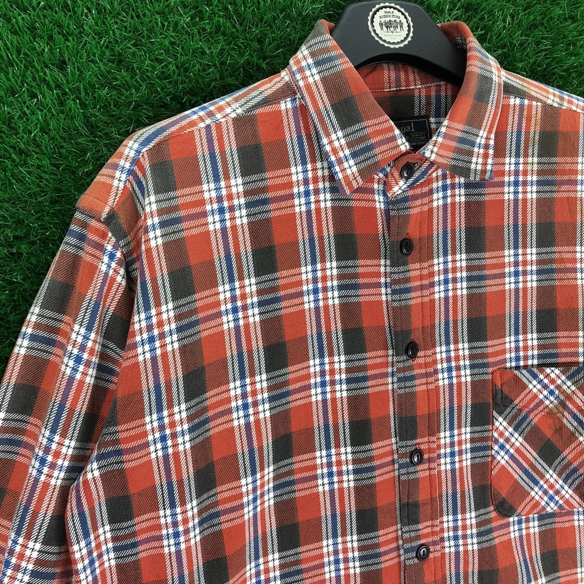 Flannel Vintage 80's Flannel Checkered Single Pocket Cat eye Button Size US L / EU 52-54 / 3 - 2 Thumbnail