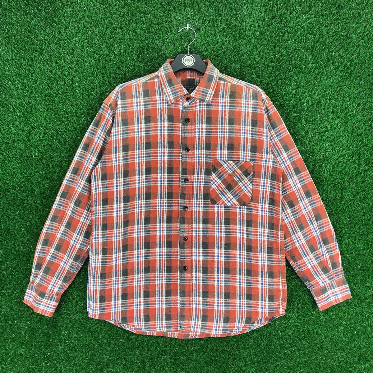 Flannel Vintage 80's Flannel Checkered Single Pocket Cat eye Button Size US L / EU 52-54 / 3 - 1 Thumbnail