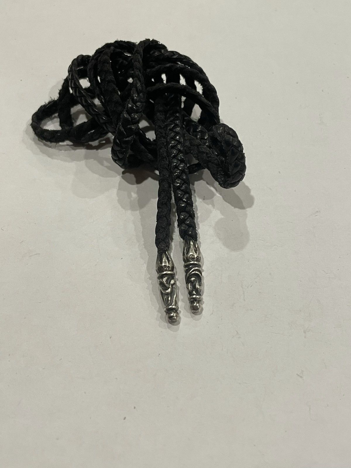 Chrome Hearts Chrome Hearts Leather Bolo Tie Braid Necklace Silver Tips ...
