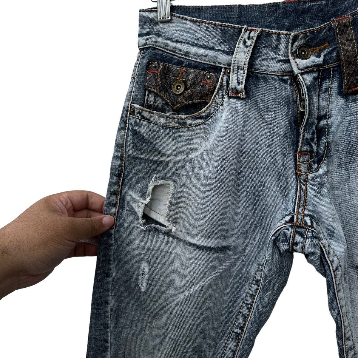 Hysteric Glamour VINTAGE DISTRESSED DENIM PUNK STYLE SNAKE SKIN DESIGN Size US 36 / EU 52 - 5 Thumbnail