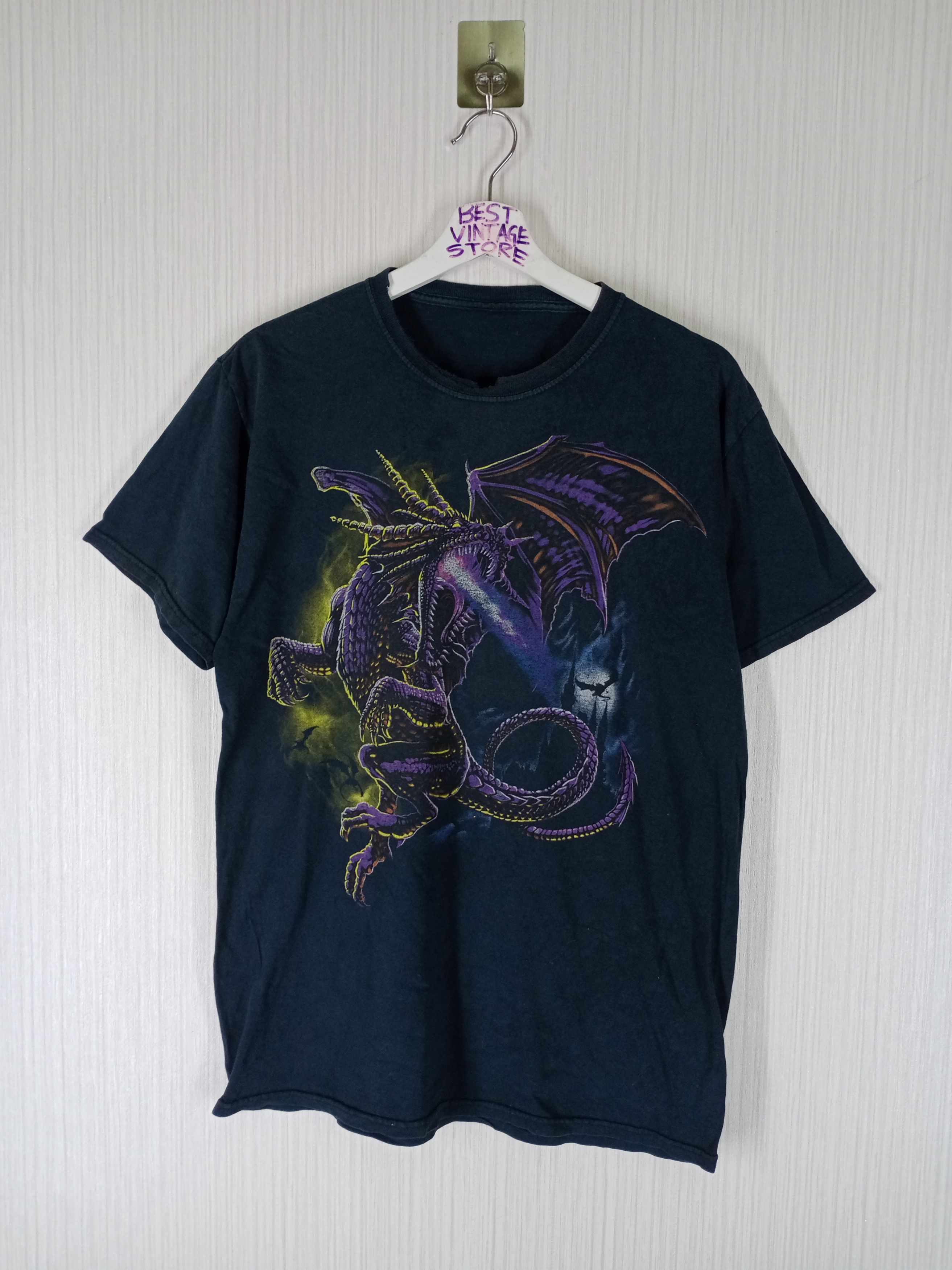 Vintage Vintage Purple Dragon Print - Black T-Shirt Size US M / EU 48-50 / 2 - 1 Thumbnail