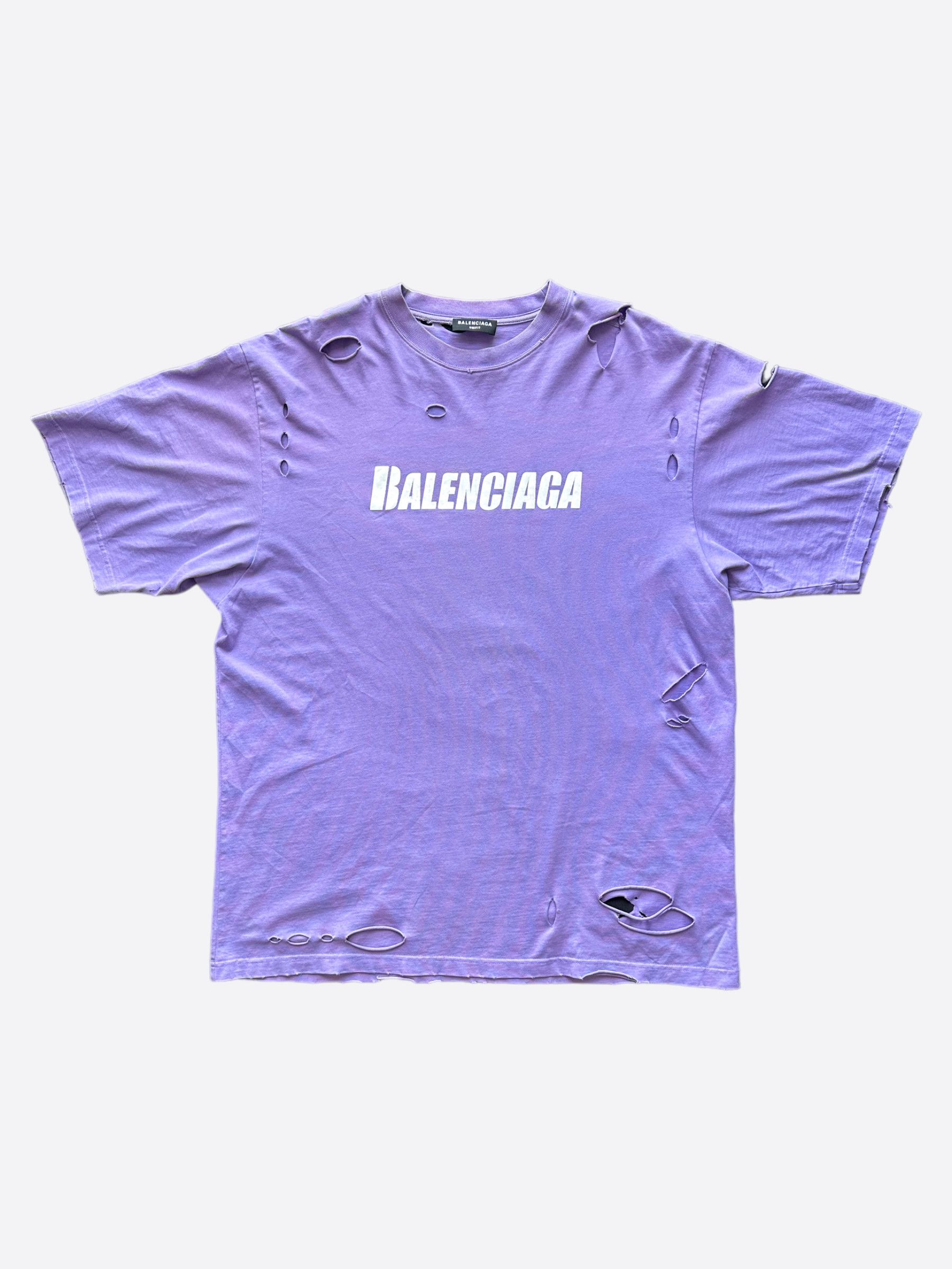 Image of Balenciaga Purple Logo Distressed T-Shirt, Men's (Size XL)