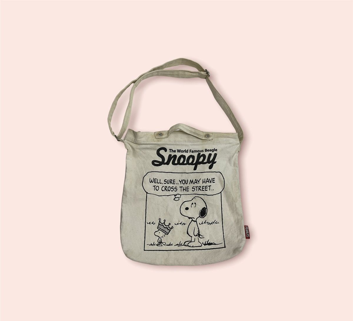 Vintage Snoopy Peanuts 2 Way Crossbody Tote Bag in White, Men's