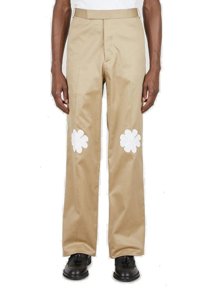 image of Thom Browne Unconstructed Belt Loop W/ Satin Stitch Floral Patches in Beige, Men's (Size 32)