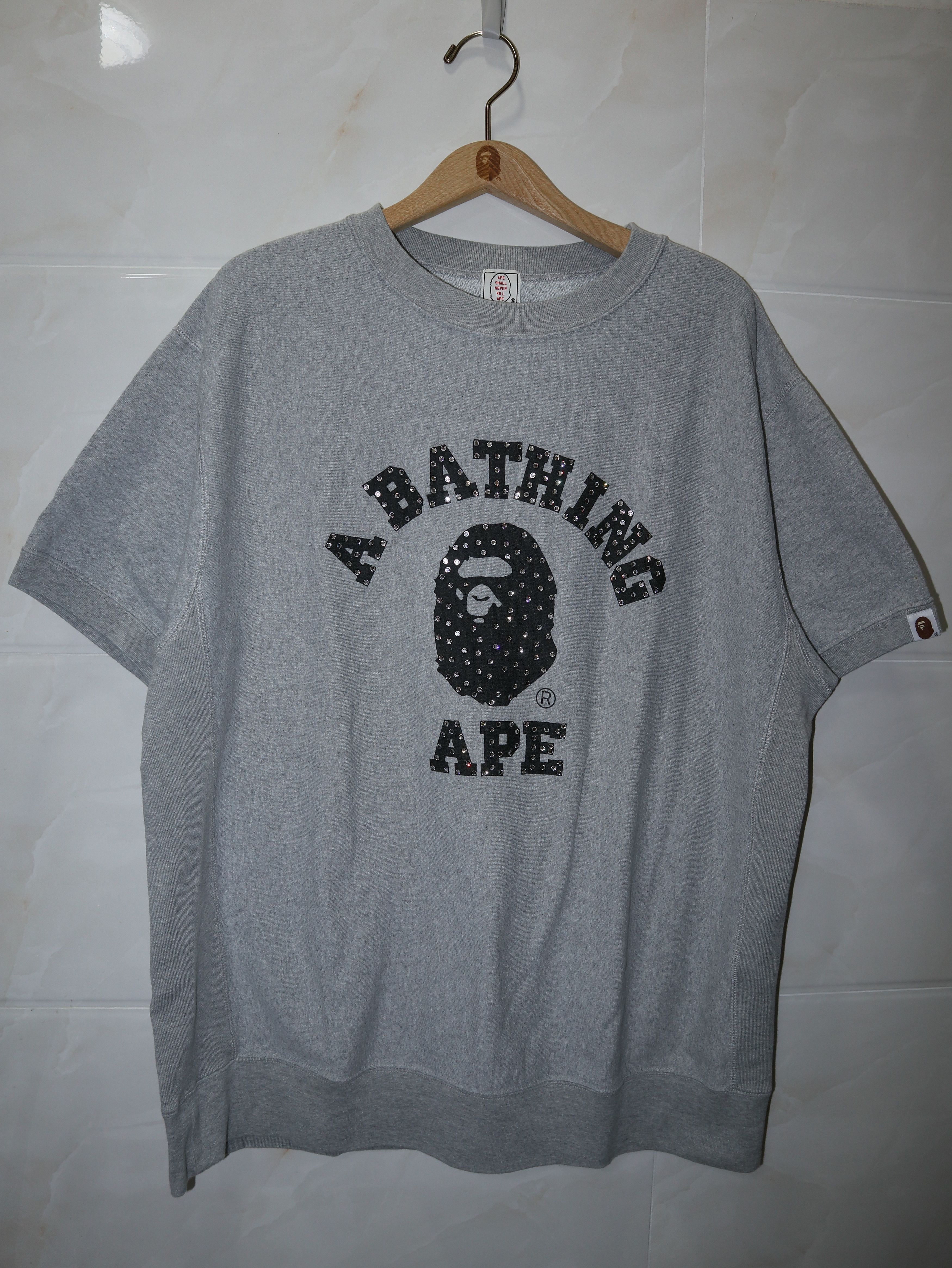 Bape × Swarovski Bape x Swarovski Ape Head Logo Short Sleeve Sweatshirt Size US XL / EU 56 / 4 - 1 Thumbnail