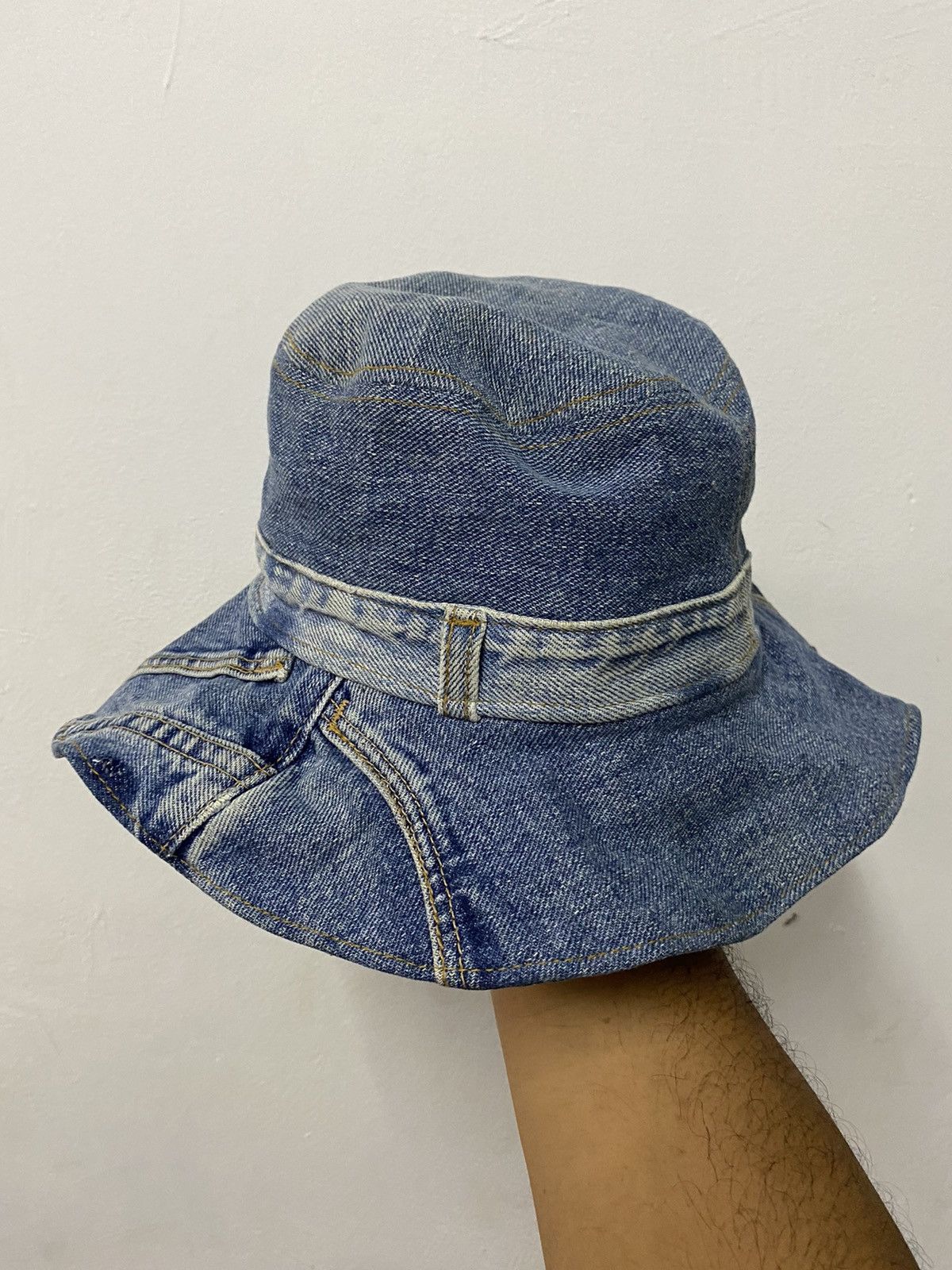 Japanese Brand Distress Qoupdetat Denim Bucket Hat Size ONE SIZE - 1 Thumbnail