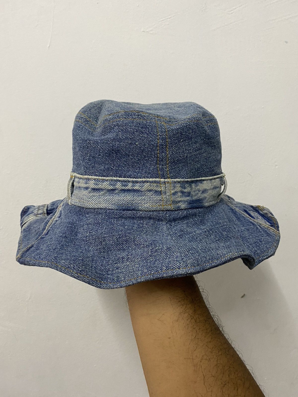 Japanese Brand Distress Qoupdetat Denim Bucket Hat Size ONE SIZE - 3 Thumbnail