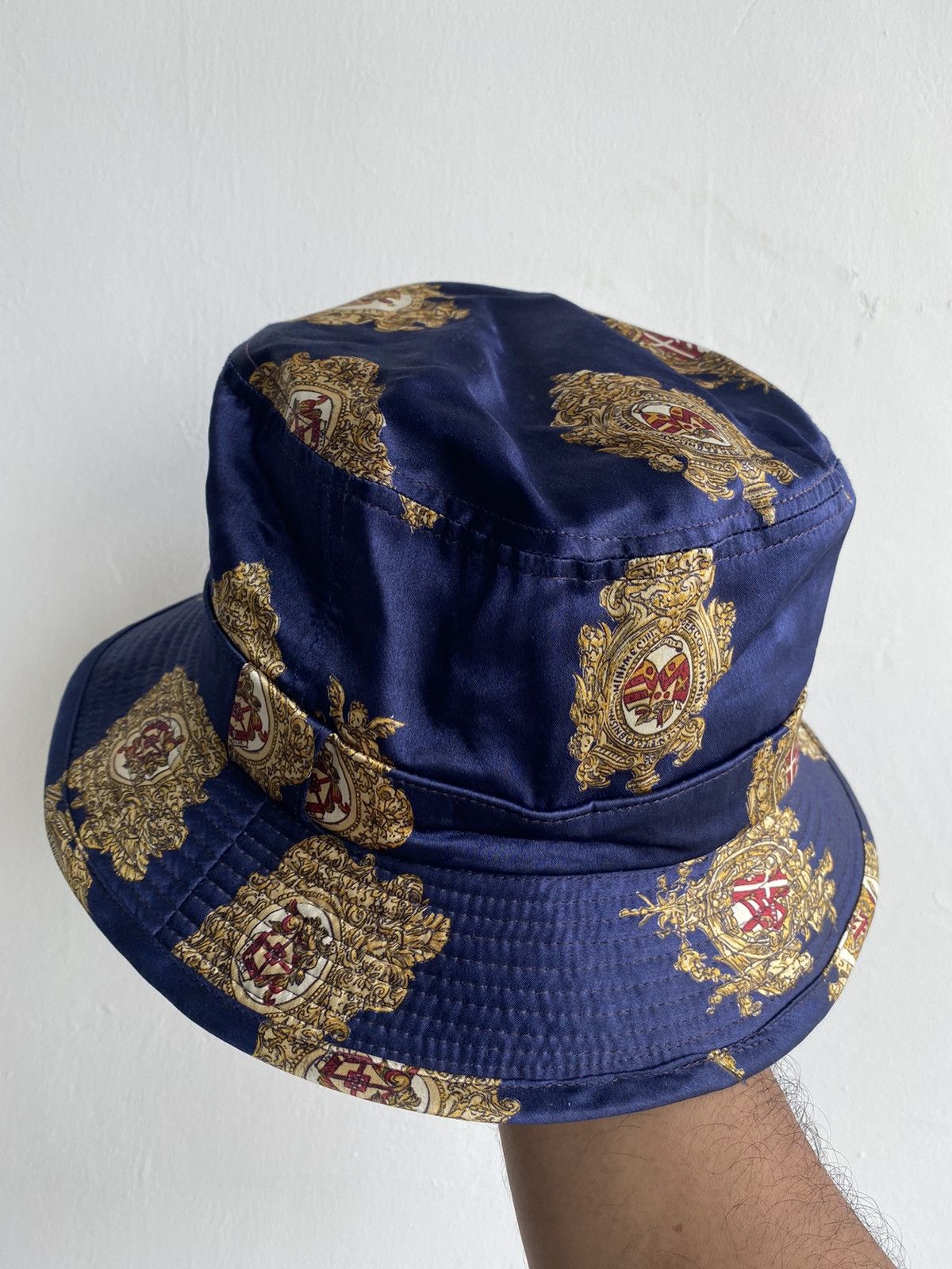 image of Vintage VTG Alps Kawamura Inspired By Versace Silk Bucket Hat in Blue, Men's