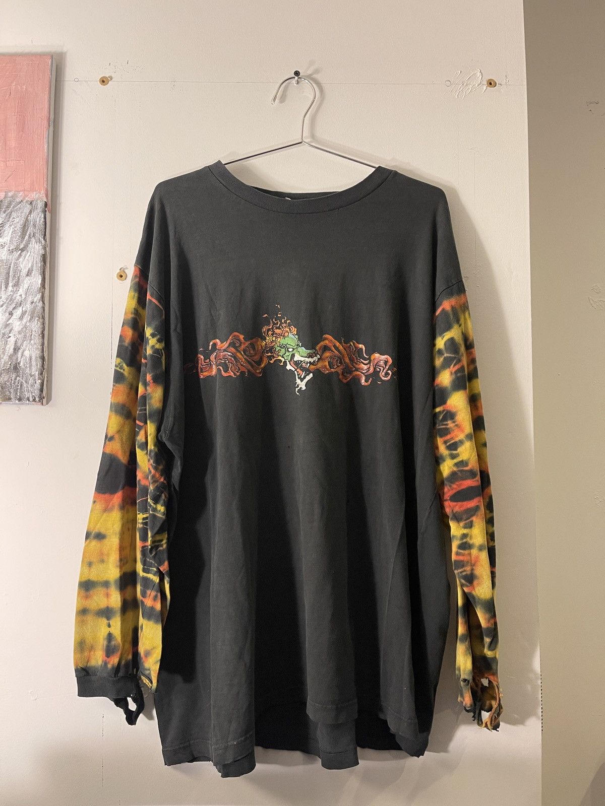 image of Jnco x Vintage Y2K Crazy Baggy Perfectly Thrashed Dragon Longsleeve in Black, Men's (Size 2XL)