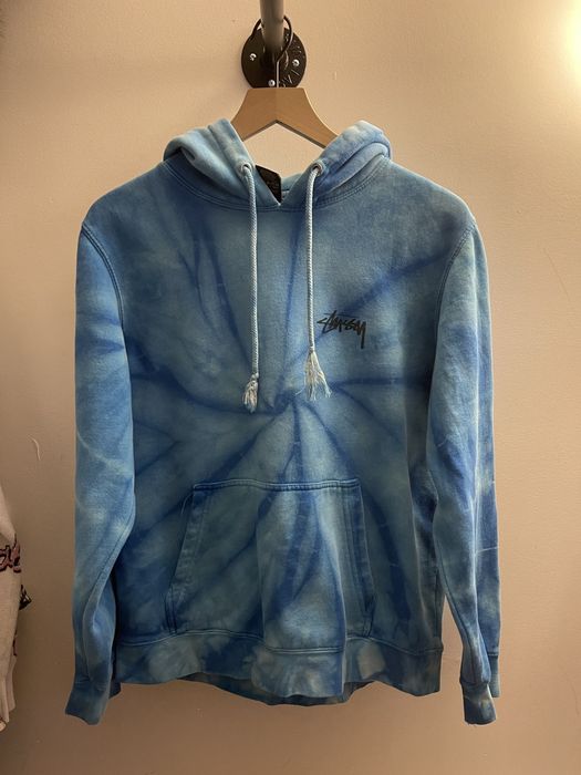 Vintage STUSSY TIE DYE LOGO HOODIE BLUE