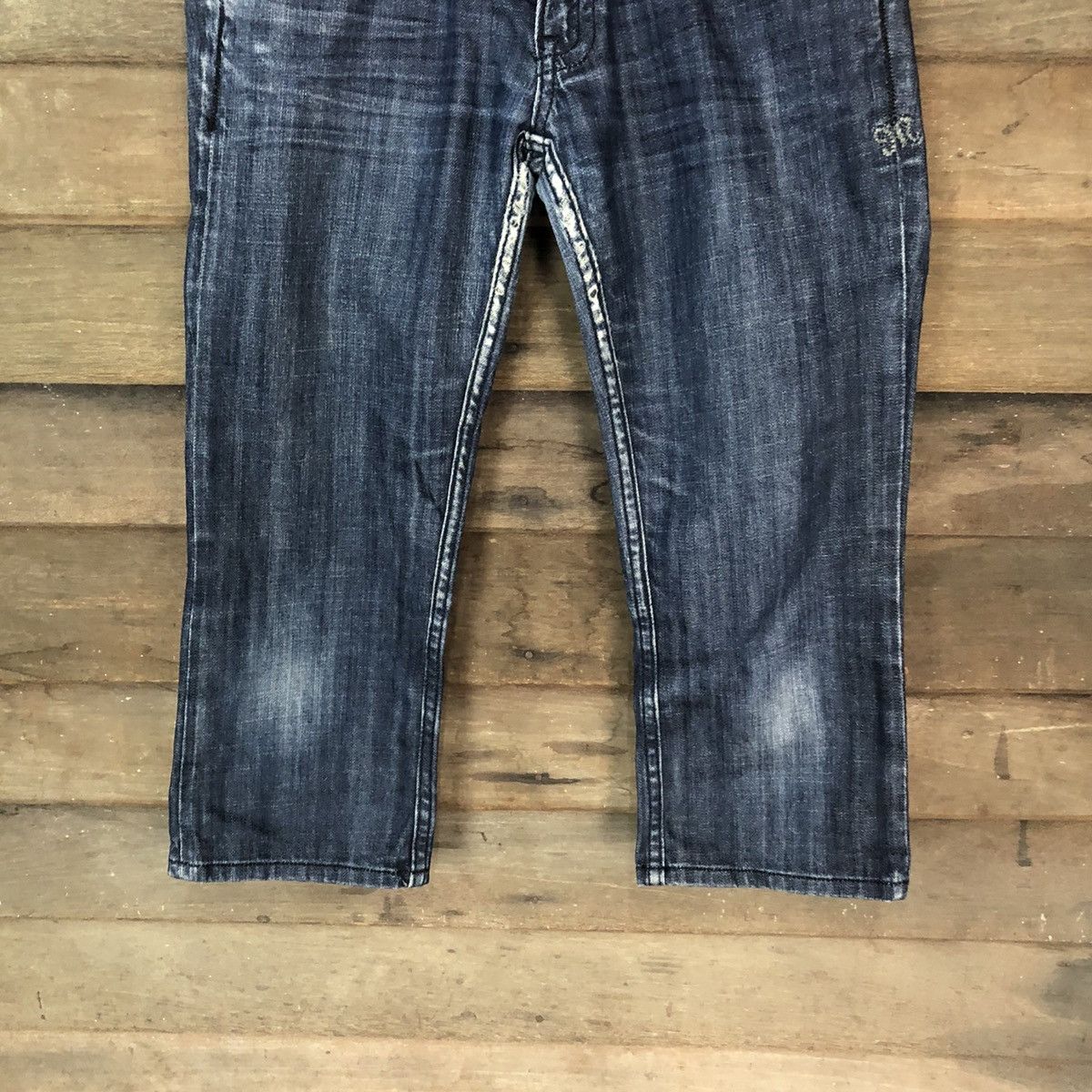 Japanese Brand Miss Me skull Dark Blue Cropped Denim Pants #5113 Size 30" / US 8 / IT 44 - 3 Thumbnail