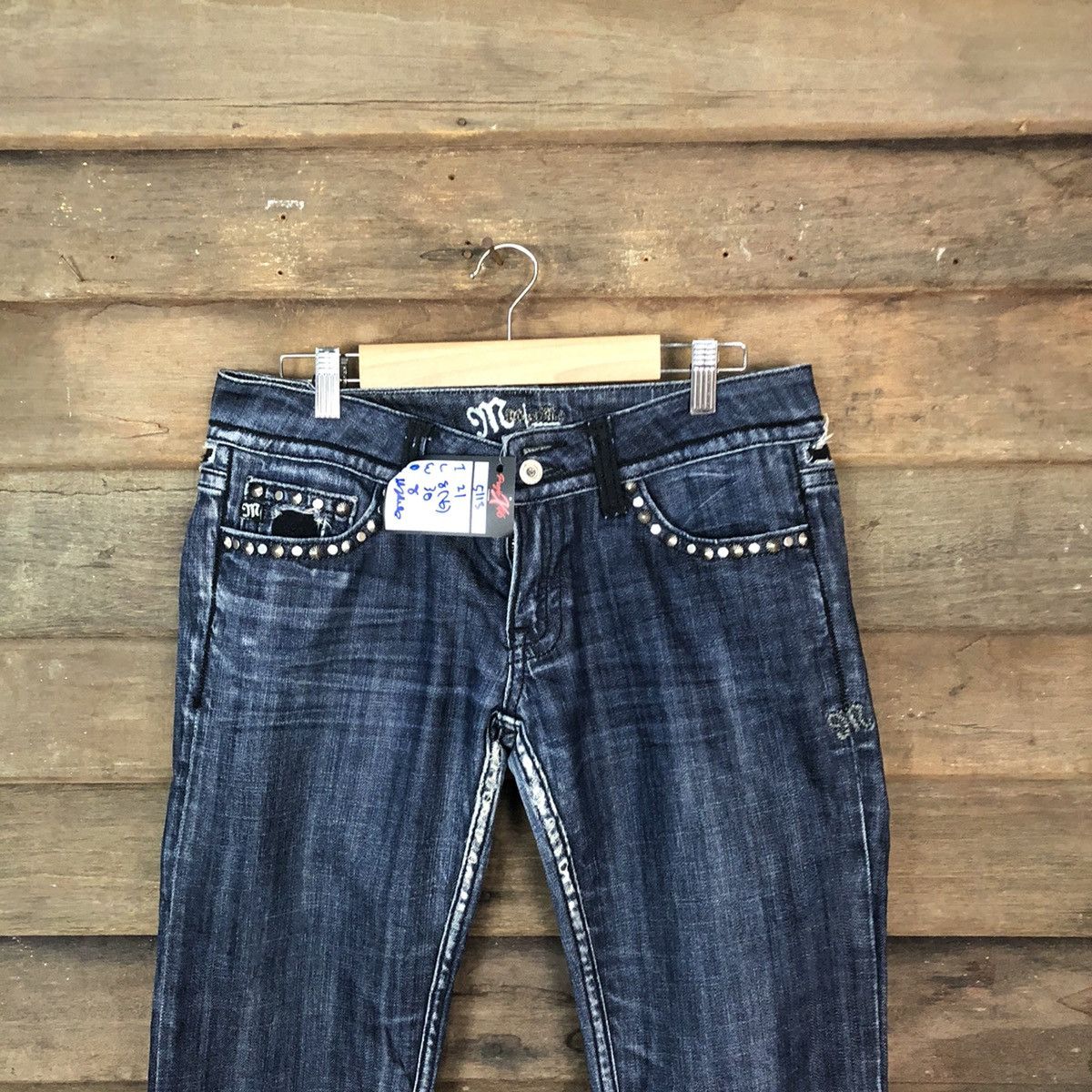 Japanese Brand Miss Me skull Dark Blue Cropped Denim Pants #5113 Size 30" / US 8 / IT 44 - 2 Thumbnail