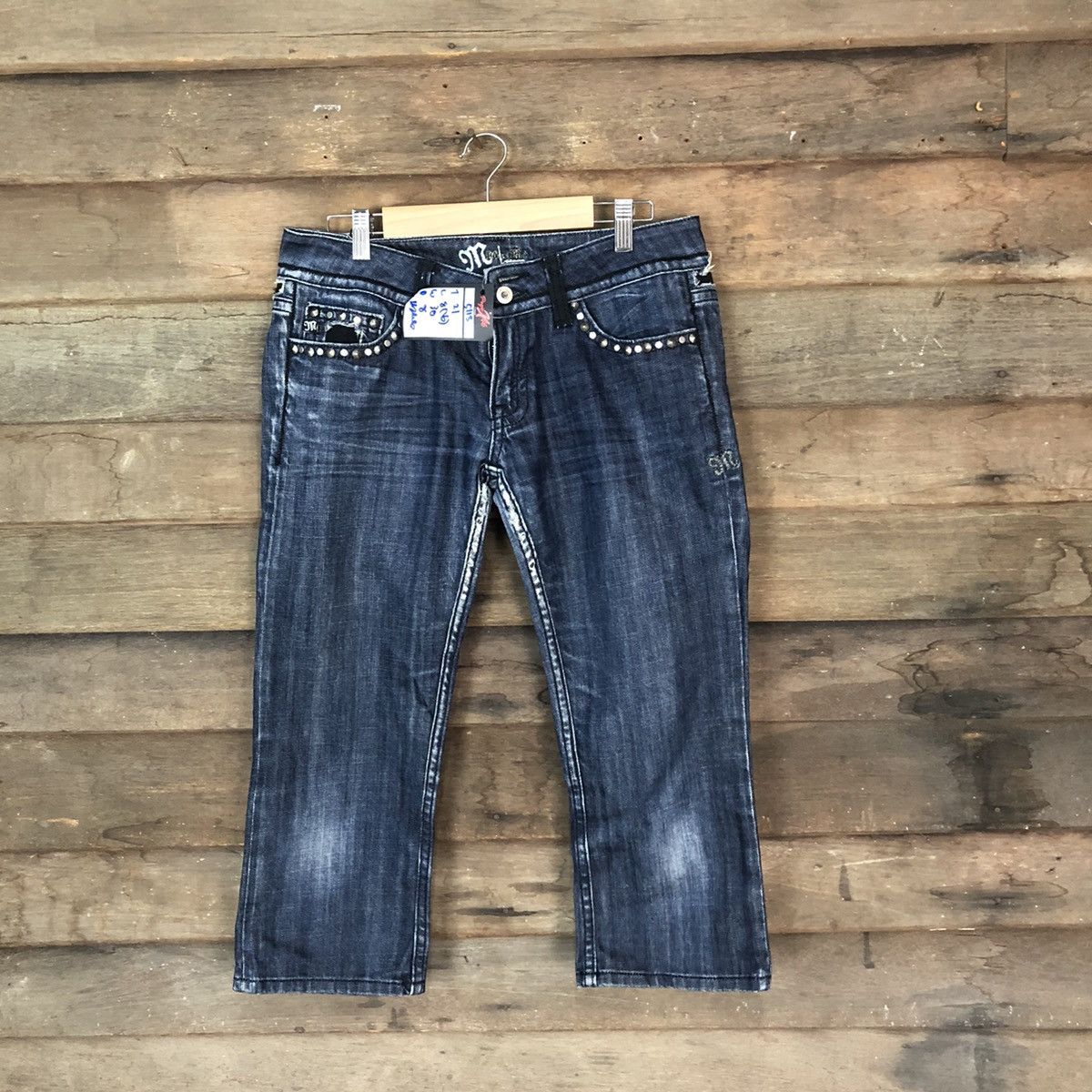 Japanese Brand Miss Me skull Dark Blue Cropped Denim Pants #5113 Size 30" / US 8 / IT 44 - 1 Thumbnail