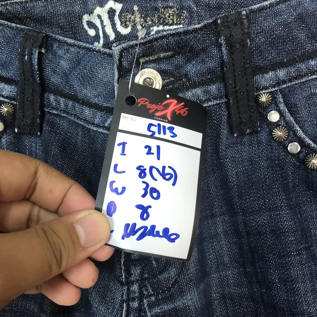 Japanese Brand Miss Me skull Dark Blue Cropped Denim Pants #5113 Size 30" / US 8 / IT 44 - 8 Thumbnail
