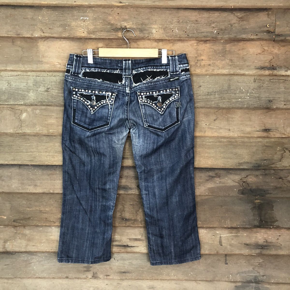 Japanese Brand Miss Me skull Dark Blue Cropped Denim Pants #5113 Size 30" / US 8 / IT 44 - 9 Thumbnail