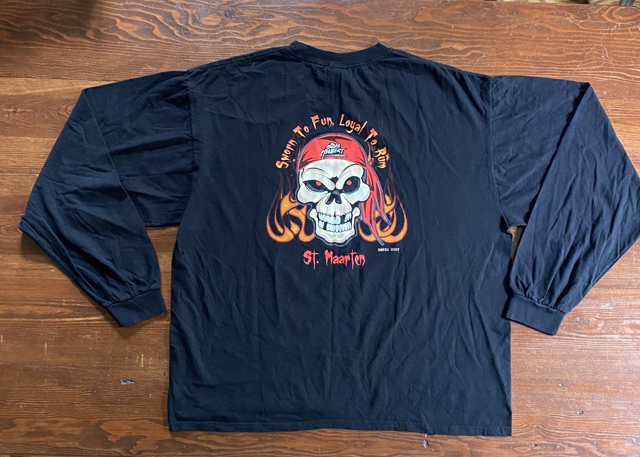 Vintage ‘07 Biker Skull in Flames St. Marten Long Sleeve Tee Size US XXL / EU 58 / 5 - 1 Thumbnail