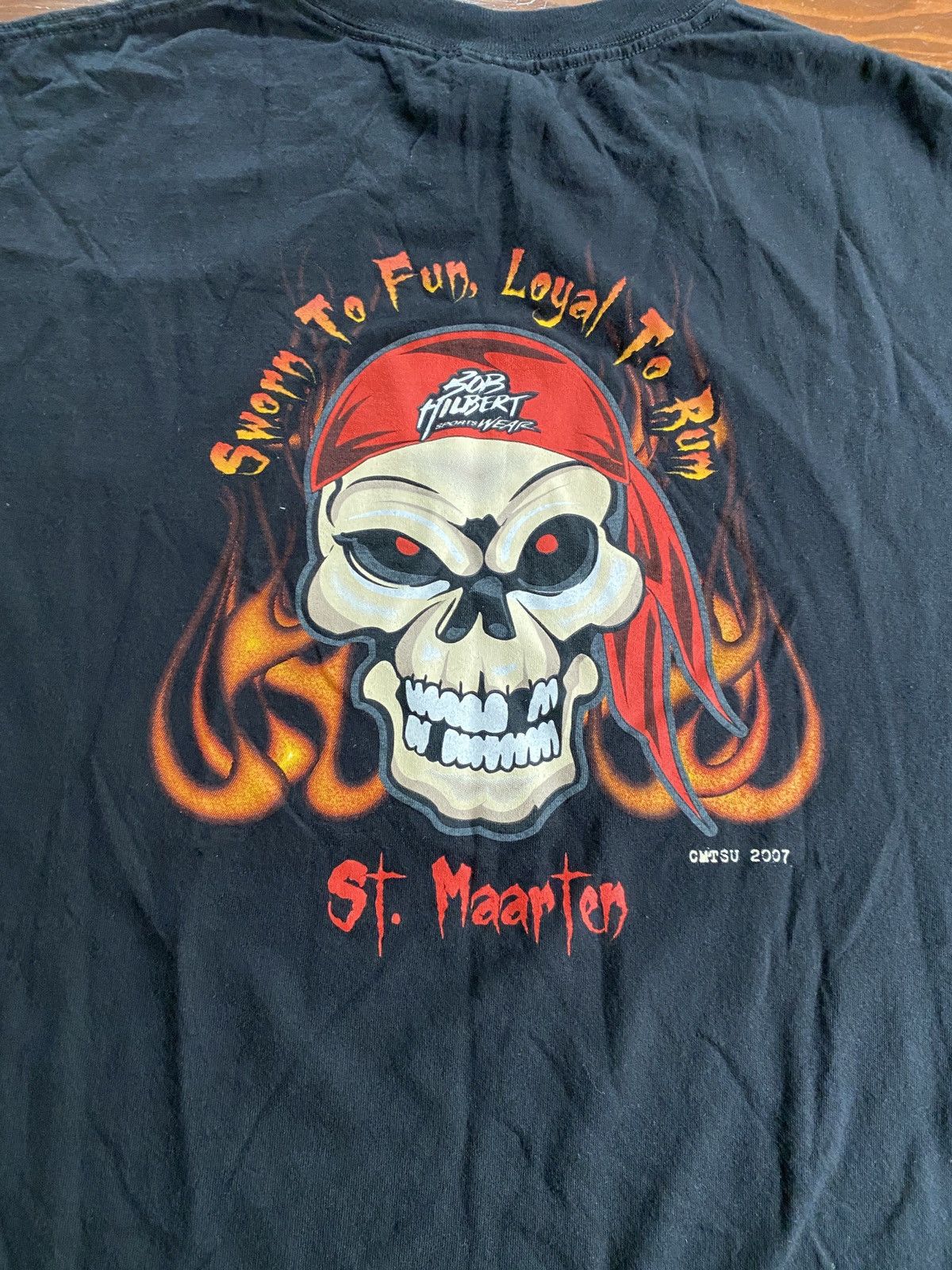 Vintage ‘07 Biker Skull in Flames St. Marten Long Sleeve Tee Size US XXL / EU 58 / 5 - 2 Thumbnail