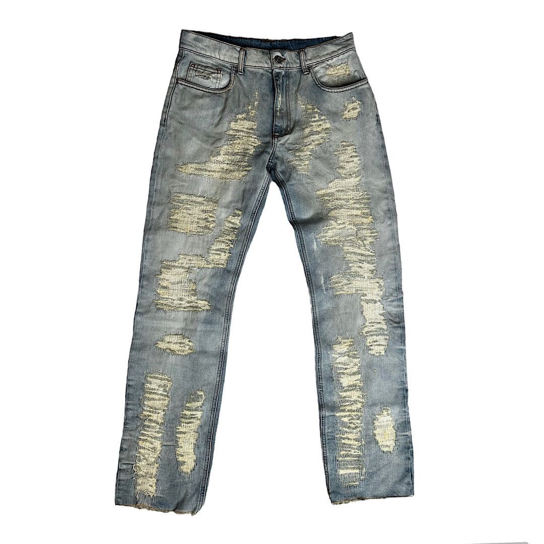image of 1017 Alyx 9Sm x Alyx Tan Destroyed Distressed Embroidery Denim Jean, Men's (Size 30)