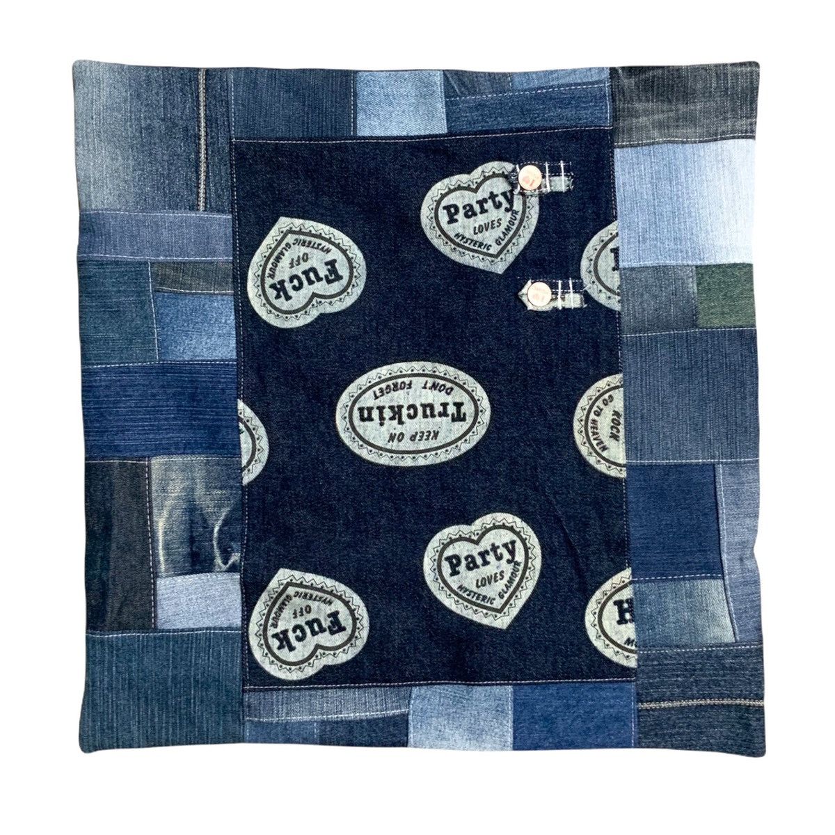 image of Hysteric Glamour Denim Patchwork Pillowcase With Pocket in Blue, Men's