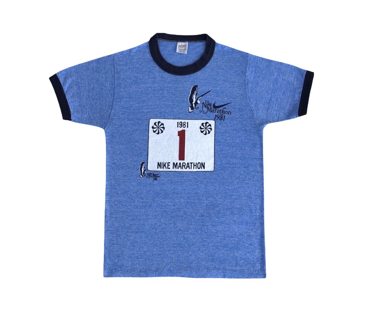 Nike VTG 1981 Nike Marathon T-Shirt Pinwhell Men’s By Sportwear Size US S / EU 44-46 / 1 - 1 Thumbnail