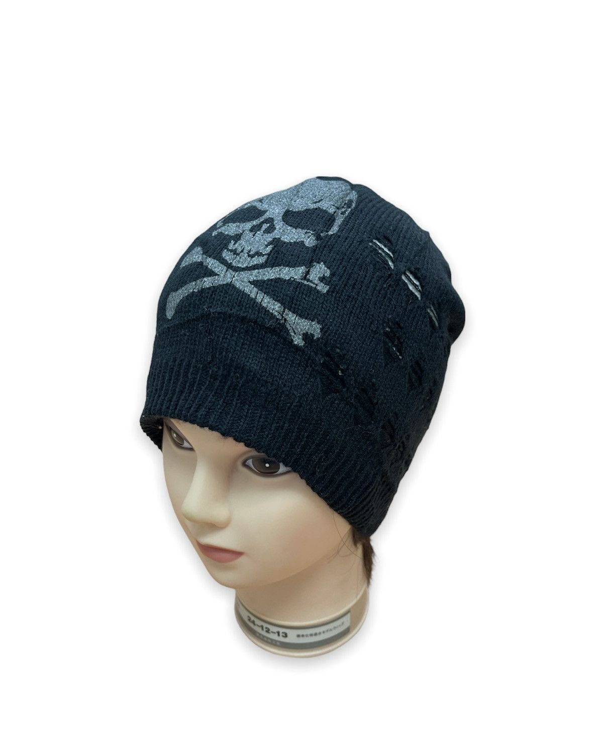 image of Distressed Skulls Reversible Beanie Hats Snow Caps in Black, Men's