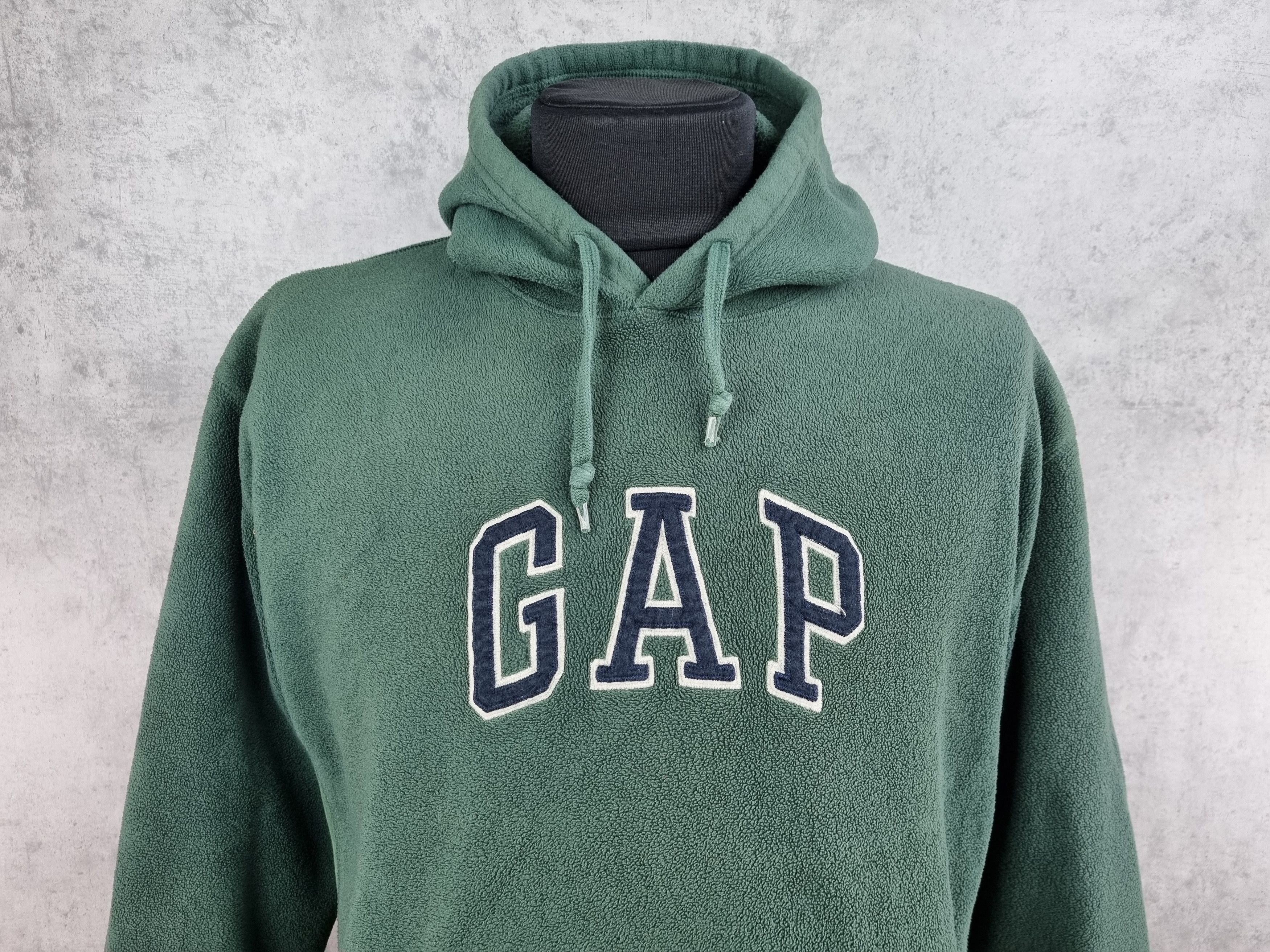 Gap × Vintage Vintage Gap Spellout Fleece Pine Green Hoodie Size US L / EU 52-54 / 3 - 3 Thumbnail