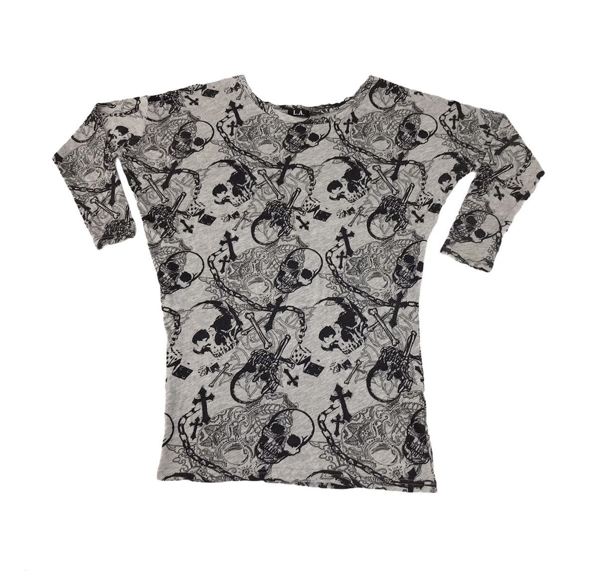 Japanese Brand Vintage L.A Oil Shock Sweatshirt All Over Skull Cross Print Size 3XL / US 20-22 - 1 Thumbnail