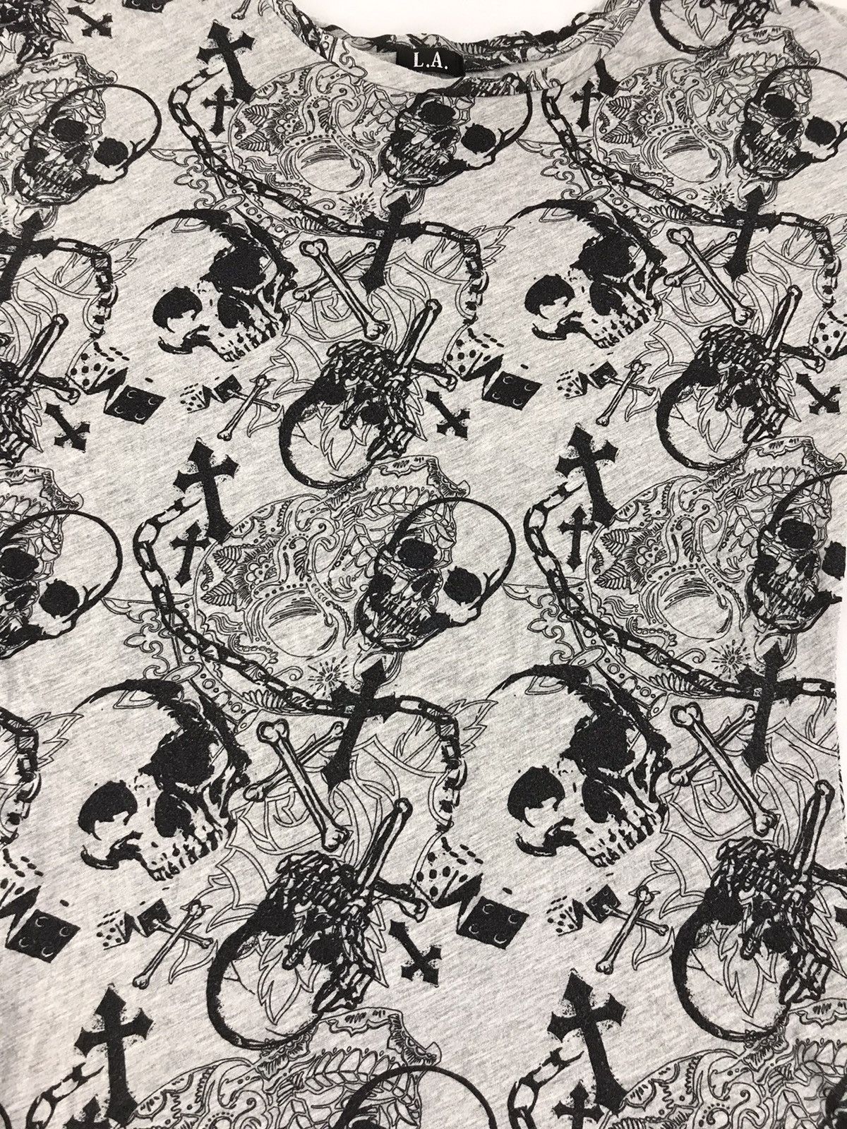 Japanese Brand Vintage L.A Oil Shock Sweatshirt All Over Skull Cross Print Size 3XL / US 20-22 - 3 Thumbnail