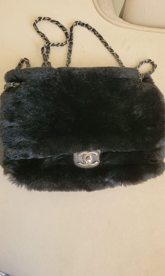 image of Chanel Limited Edition Fur Bag in Black, Women's