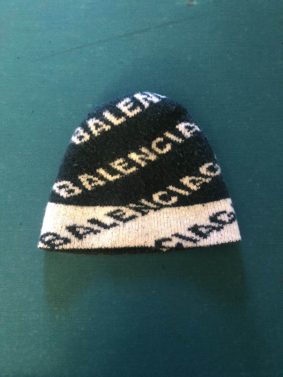 image of Balenciaga All Over Print Beanie in Green, Men's
