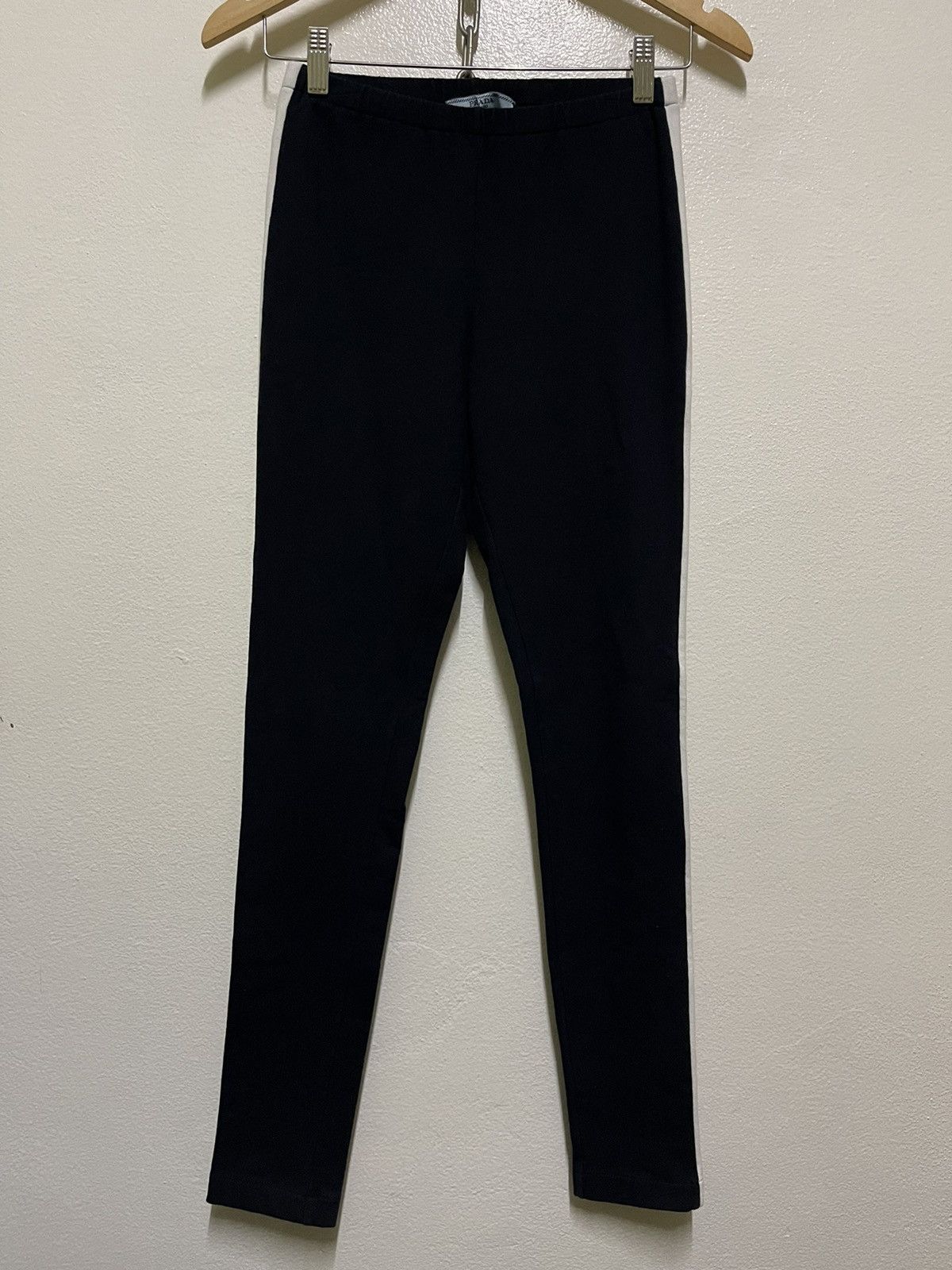 image of Prada Side Tape Skinny Elastic Leggings Pants in Black, Women's (Size 26)