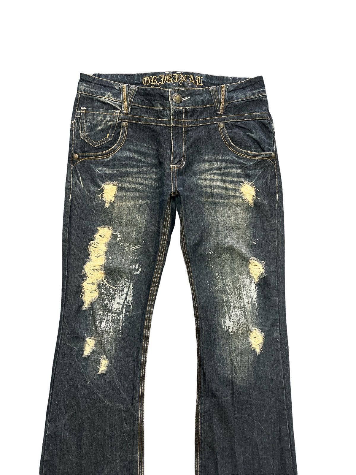 Japanese Brand FLARED 🔥Thrashed RIPPED ORIGINAL JEANS DENIM PANTS Size US 35 - 3 Thumbnail