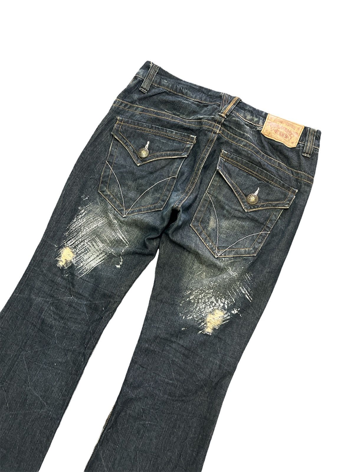 Japanese Brand FLARED 🔥Thrashed RIPPED ORIGINAL JEANS DENIM PANTS Size US 35 - 8 Thumbnail