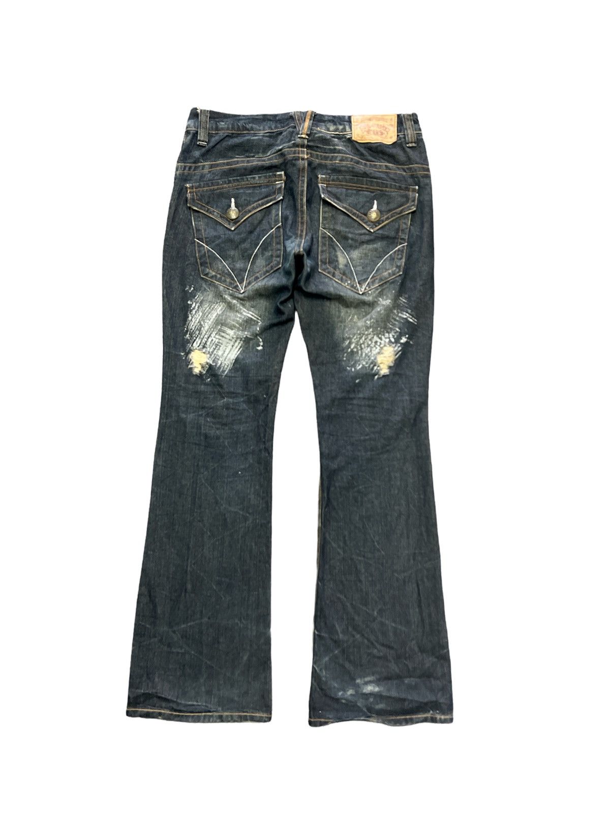 Japanese Brand FLARED 🔥Thrashed RIPPED ORIGINAL JEANS DENIM PANTS Size US 35 - 7 Thumbnail
